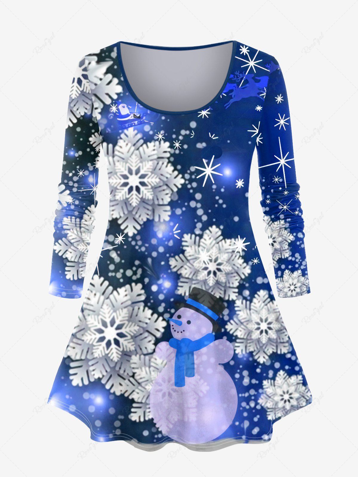 T-shirt de Noël à Imprimé Bonhomme de Neige et Flocon de Neige de Grande Taille Bleu M | US 10