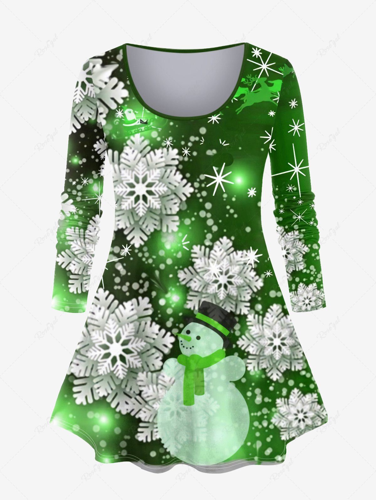 T-shirt de Noël à Imprimé Bonhomme de Neige et Flocon de Neige de Grande Taille Vert profond 5x | US 30-32