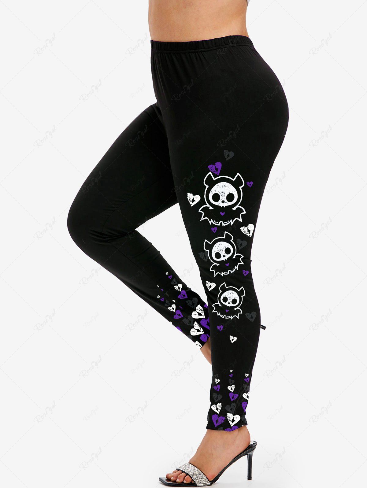 Legging Moulant Gothique à Imprimé Crâne Cœur Dessin Animé Pourpre 3X | US 22-24
