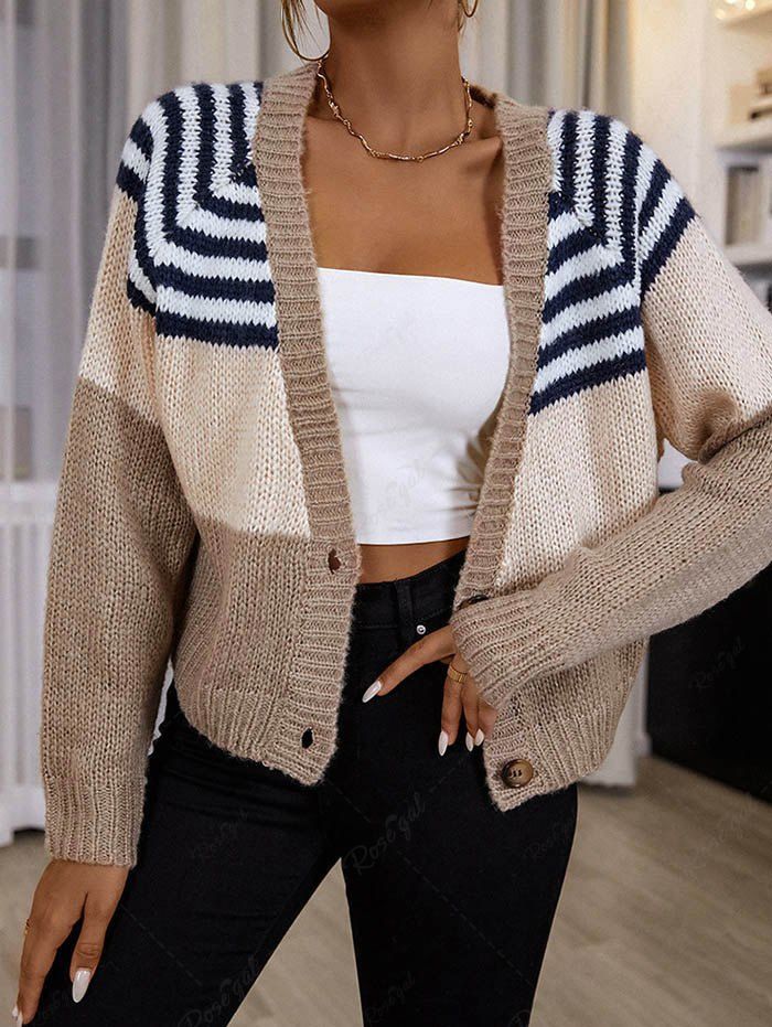 Fashion Colorblock Stripe Graphic Raglan Sleeve Cardigan  