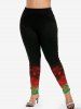 Christmas Elk Santa Claus Printed Tee and Ombre Leggings Plus Size Outfit -  