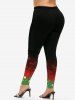 Christmas Elk Santa Claus Printed Tee and Ombre Leggings Plus Size Outfit -  