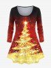 Plus Size 3D Sparkles Christmas Tree Printed Long Sleeves Tee and Leggings Matching Set Outfit -  