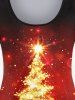 Plus Size 3D Sparkles Christmas Tree Printed Long Sleeves Tee and Leggings Matching Set Outfit -  
