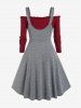 Plus Size Cold Shoulder Ruffles Grommet Long Sleeves A Line 2 in 1 Knit Dress -  