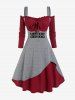 Plus Size Cold Shoulder Ruffles Grommet Long Sleeves A Line 2 in 1 Knit Dress -  