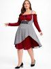 Plus Size Cold Shoulder Ruffles Grommet Long Sleeves A Line 2 in 1 Knit Dress -  