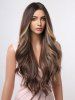 Brown Highlight Golden Long Fluffy Wavy Synthetic Wig -  