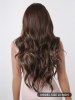 Brown Highlight Golden Long Fluffy Wavy Synthetic Wig -  