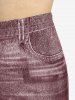 Pantalon Evasé Motif de 3D Jean Imprimé de Grande Taille à Lacets - Rouge foncé 3X | US 22-24