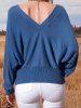 Solid Color Batwing Sleeve Plunge Sweater -  