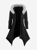 Plus Size Faux Fur Hooded Front Zipper Handkerchief Coat -  