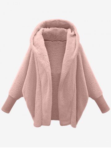 Plus Size Batwing Sleeves Hooded Open Front Fluffy Jacket - LIGHT PINK - 2X | US 18-20