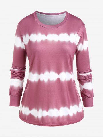 Plus Size Tie Dye Long Sleeves Pullover Sweatshirt - LIGHT PINK - 1X | US 14-16