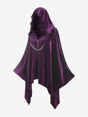 Gothic Batwing Sleeve Chains Handkerchief Hooded Cape - PURPLE - 1X | US 14-16