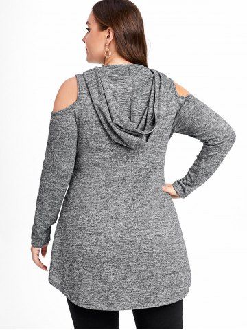 Gothic Cutout Lace-up Buckles Cold Shoulder High Low Hooded Tee