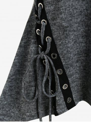 Gothic Cutout Lace-up Buckles Cold Shoulder High Low Hooded Tee