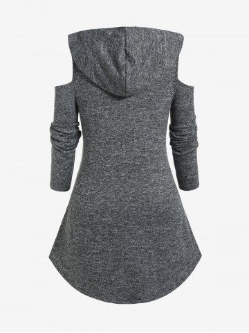 Gothic Cutout Lace-up Buckles Cold Shoulder High Low Hooded Tee