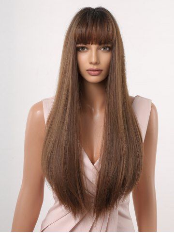 Full Bangs Long Natural Straight Synthetic Wig - PUCE - 26INCH