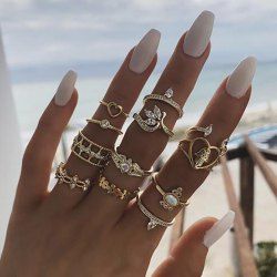 12 Pièces Bagues Motif Cœur et Couronne - d'or 
