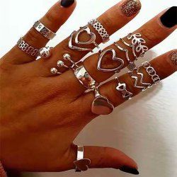 17Pcs Vintage Punk Heart Finger Knuckle Rings -  
