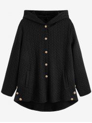 Plus Size Embossed High Low Hooded Coat -  