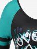 Ensemble de Legging et T-shirt à Imprimé Lettre et Cœur Dessin Animé à Manches Raglan - Vert 