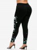 Ensemble de Legging et T-shirt à Imprimé Lettre et Cœur Dessin Animé à Manches Raglan - Vert 