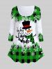 Snowman Plaid Print Graphic T-shirt and High Rise Leggings Christmas Plus Size Outfit -  