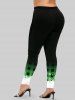 Snowman Plaid Print Graphic T-shirt and High Rise Leggings Christmas Plus Size Outfit -  