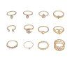 12 Pièces Bagues Motif Cœur et Couronne - d'or 
