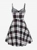 Plus Size Plaid Half Zipper Backless Vintage Sleeveless Dress -  