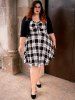 Plus Size Plaid Half Zipper Backless Vintage Sleeveless Dress -  