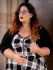 Plus Size Plaid Half Zipper Backless Vintage Sleeveless Dress -  
