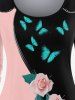 T-shirt à Imprimé Papillon à Rose Bloc de Couleur Grande Taille - Rose Léger  M | US 10