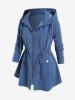 Manteau à Capuche Taille à Cordon en Couleur Unie de Grande Taille avec Poche à Rabat - Bleu profond 3x | US 22-24
