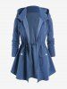 Manteau à Capuche Taille à Cordon en Couleur Unie de Grande Taille avec Poche à Rabat - Bleu profond 3x | US 22-24