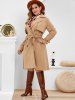 Plus Size Double Breasted Long Trench Coat -  