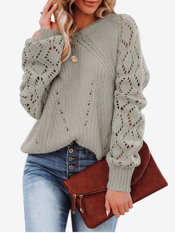 Plus Size Skew Neck Raglan Sleeve Open Knit Sweater - GRAY - S | US 8