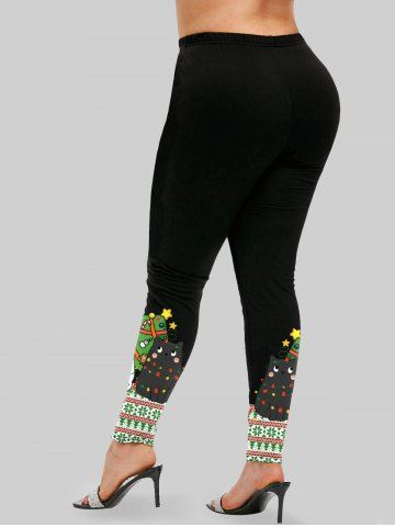 Christmas Snowflake Cat Print T-shirt and Skinny Leggings Plus Size Outfit