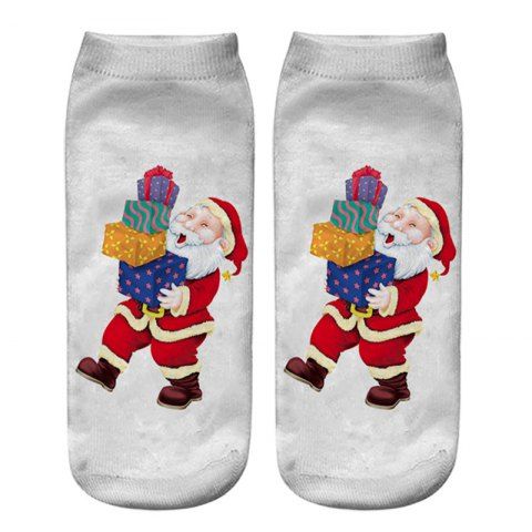 Christmas Santa Claus 3D Digital Printing Ankle Socks - WHITE