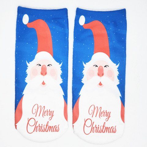 Christmas Santa Claus Printed Ankle Socks - BLUE