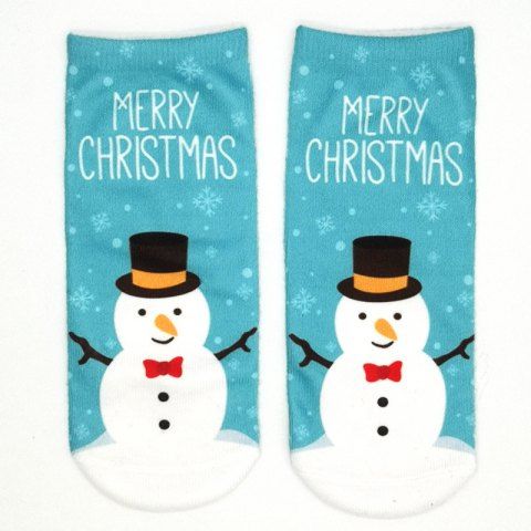 Christmas Snowman Printed Ankle Socks - LIGHT BLUE