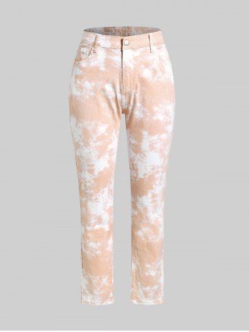 Plus Size Acid Wash Pocket High Waisted Jeans - LIGHT ORANGE - 3X