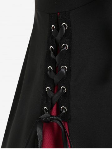 Gothic Lace-up Cinched Two Tone Godet Hem A Line Dress