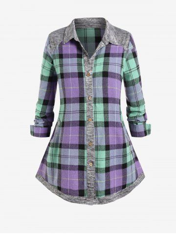 Camisa Talla Extra Panel a Cuadros Bolsillo - PURPLE - 4X | US 26-28