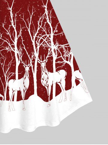 Plus Size Christmas Tree Elk Print Knee Length Dress