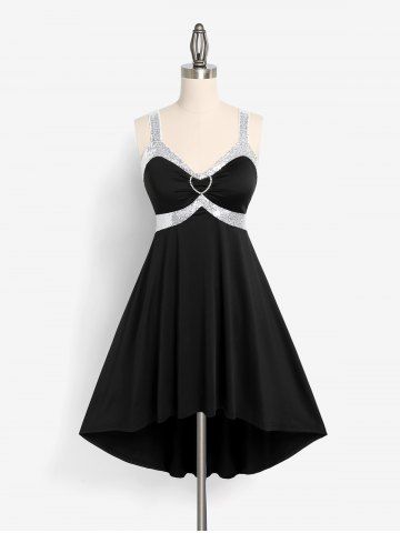 Plus Size Sequin Heart Ring High Low Cocktail Party Dress
