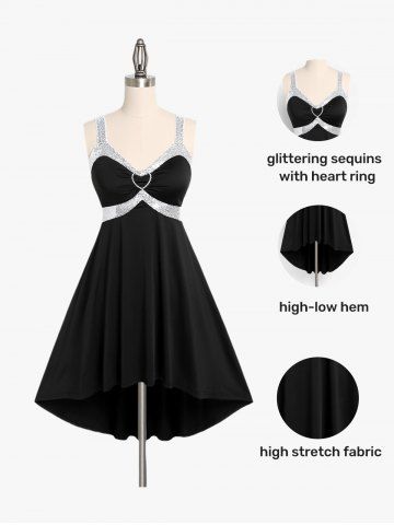 Plus Size Sequin Heart Ring High Low Cocktail Party Dress