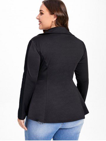Plus Size Ribbed Panel Zipper Fly Turn Down Collar Jacket